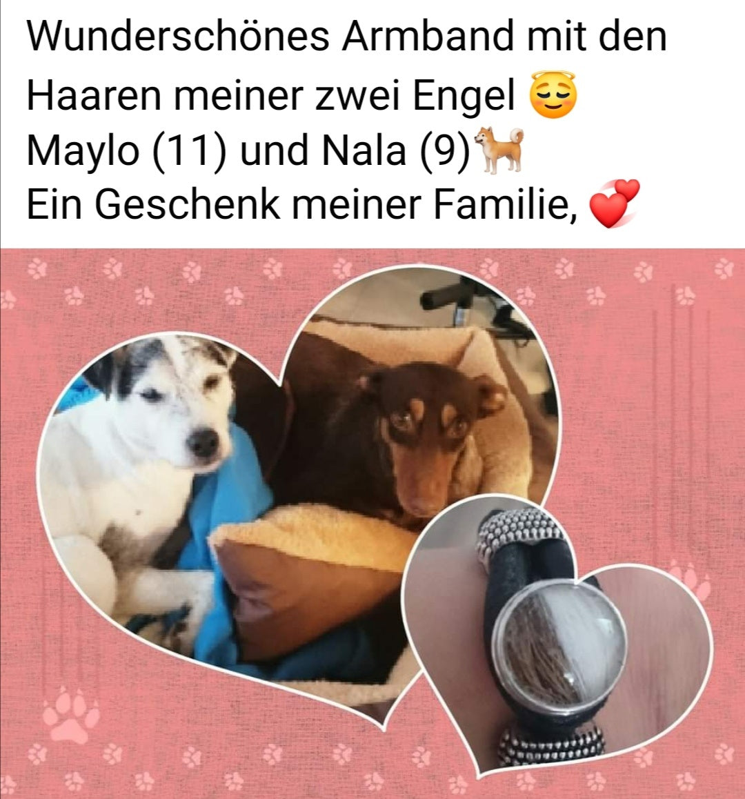 Lederarmband mit eingearbeitetem Fell zweier Hunde